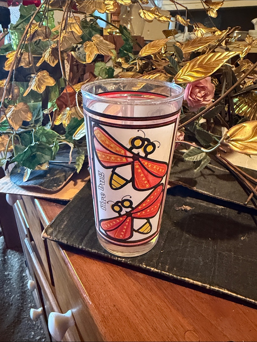 Libbey Bee-Print Drinking Glass in Red and Yellow